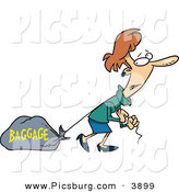 Clip Art of a Caucasian Woman Tugging a Heavy Bag by Toonaday