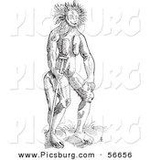 Clip Art of a Cercopithecus Wild Man Creature - Fantasy Black and White Line Drawing by Picsburg