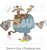 Clip Art of a Clumsy Repairman Cow Slipping on a Yellow Banana Peel by Djart