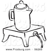 Clip Art of a Coffee Percolator Seated on an Electric Warmer - Black and White Line Art by Picsburg