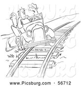 Clip Art of a Coloring Page of a Retro Vintage Late Driver Taking the Railroad Tracks Black and White by Picsburg