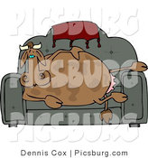 Clip Art of a Couch Potato Cow Sitting and Resting on the Couch by Djart