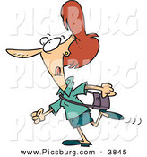 Clip Art of a Determined Red Haired Caucasian Woman in a Hurry on Her Way Somewhere by Toonaday