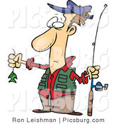 Clip Art of a Disappointed Wide Eyed Fisherman with a Very Small Fish on His Fishing Line by Toonaday