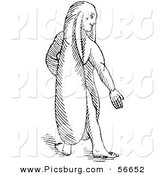 Clip Art of a Fantasy Rabbit Eared Man Creature - Black and White Line Drawing by Picsburg