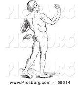 Clip Art of a Fantasy Tailed Man Creature - Black and White by Picsburg