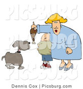 Clip Art of a Fat Son Watching Mom Feed a Brown Pet Dog a Turkey Leg by Djart