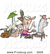 Clip Art of a Female Online Auction Addict Sitting in Front of a Computer and Gritting Her Teeth, All Items Around Her with Price Tags by Toonaday