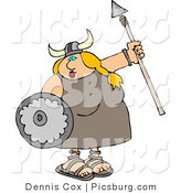 Clip Art of a Funny Fat Blond Viking Woman Armed with a Spear and Shield by Djart