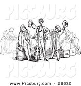 Clip Art of a Group of Vintage Men Toasting in Black and White by Picsburg