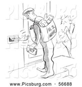 Clip Art of a Hand Reaching out the Mail Slot to the Mailman Black and White by Picsburg