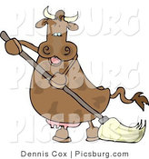Clip Art of a Happy Human-like Spotted Brown Housewife Cow the Mopping Floor by Djart