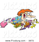 Clip Art of a Happy White Woman Running to Get the Best Bargains While Christmas Shopping by Toonaday