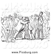 Clip Art of a Historic Scene of Men Hugging in Black and White by Picsburg
