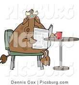 Clip Art of a Male Bull Cow Reading the Daily Newspaper with Coffee by Djart