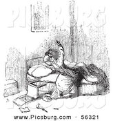 Clip Art of a Man Being Annoyed by Mosquitoes While Trying to Fall Asleep in Bed - Black and White by Picsburg