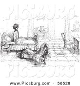 Clip Art of a Man Being Annoying by Mosquitoes in His Bedroom - Black and White by Picsburg