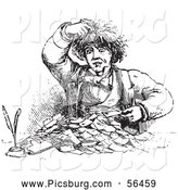 Clip Art of a Man Going Through Receipts in Black and White by Picsburg