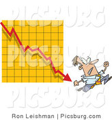 Clip Art of a Man Running from a Bar on a Declining Red Graph by Toonaday