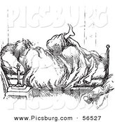 Clip Art of a Man Tangled in Blankets in His Bedroom - Black and White by Picsburg