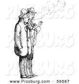 Clip Art of a Men Smoking Cigarettes - Black and White by Picsburg