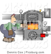 Clip Art of a Middle Aged Man Opening the Door of a Hot Boiler with Valves by Djart