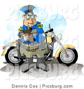 Clip Art of a Motorcycle Cop Filling out a Traffic Citation/Ticket Form by His Bike by Djart