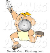 Clip Art of a Muscular Warrior Man Charging into to Battle with a Sword and Shield by Djart