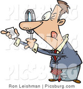 Clip Art of a Paranoid White Man Using a Magnifying Glass to Read Fine Print on a Document by Toonaday