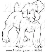 Clip Art of a Puppy Dog Looking Alert - Black and White Line Art by Picsburg
