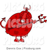 Clip Art of a Red Spotted Male Devil Cow Holding a Pitchfork by Djart