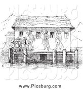 Clip Art of a Retro Boat Station in Black and White by Picsburg