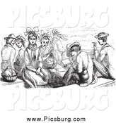 Clip Art of a Retro Group of People Sitting on a Boat in Black and White by Picsburg
