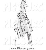 Clip Art of a Retro Happy Man with a Lunch Box and Papers Black and White by Picsburg