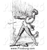 Clip Art of a Retro Man Defending a Dog in Black and White by Picsburg
