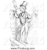 Clip Art of a Retro Man Writing His Name on a Roof in Black and White by Picsburg