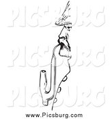 Clip Art of a Retro Profiled Man with a Pipe in Black and White by Picsburg