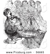 Clip Art of a Retro Sketch of a Vintage Man at the Opera in Black and White by Picsburg