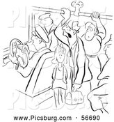 Clip Art of a Retro Vintage Coloring Page Outline of Many People on a Crowded Bus Black and White by Picsburg