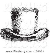 Clip Art of a Retro Vintage Furry Top Hat in Black and White by Picsburg