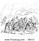 Clip Art of a Retro Vintage Group of Beggars in Black and White - Artwork by Picsburg