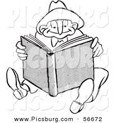 Clip Art of a Retro Vintage Man Reading a Book Black and White Coloring Page by Picsburg