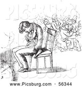 Clip Art of a Retro Vintage Sketch of a Man Sleeping in a Chair in Black and White by Picsburg