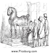 Clip Art of a Retro Woman Presenting Wallensteins Horse in Black and White by Picsburg