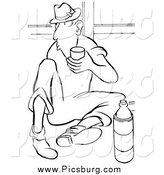 Clip Art of a Retro Worker Man Drinking Water on His Break Black and White by Picsburg