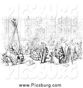 Clip Art of a Scene at Academia Hall in Black and White by Picsburg