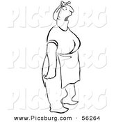 Clip Art of a Shocked Woman Stopped in Her Tracks - Black and White Line Art by Picsburg