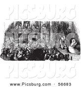Clip Art of a Sketch of a Retro Vintage Crowd Watching a Pirate Play in Black and White by Picsburg