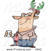 Clip Art of a Smiling White Man Wearing Green Christmas Antlers on His Head by Toonaday