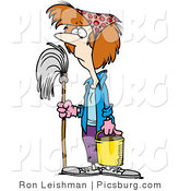 Clip Art of a Spring Cleaning Woman with a Mop in Hand by Toonaday